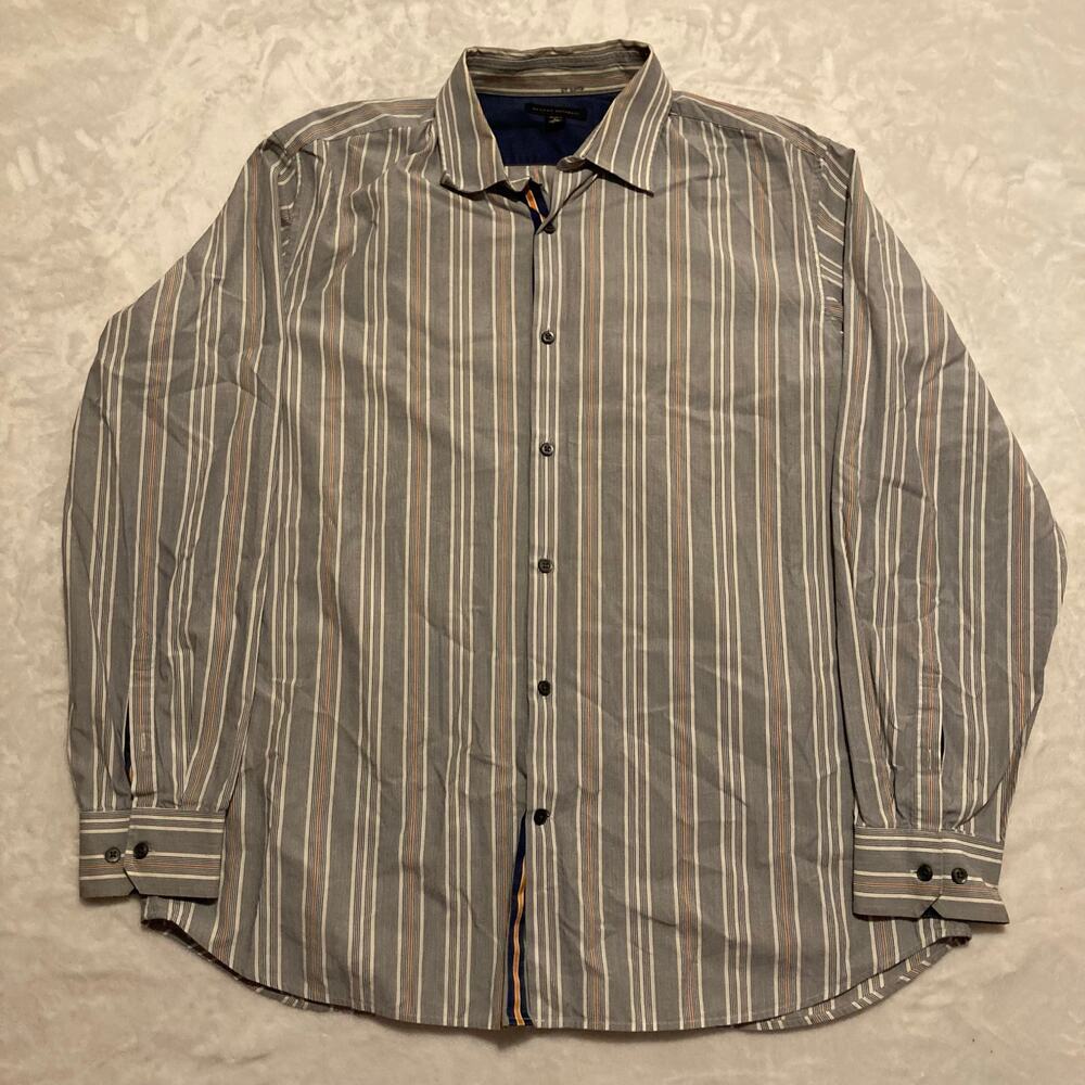 Banana Republic Button Up Shirt  Blue Orange Striped Long Sleeve Mens XL